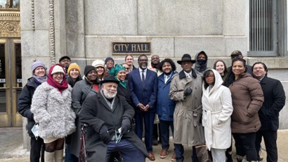 Chicago Police District Councilors at press conference endorsing Brandon Johnson