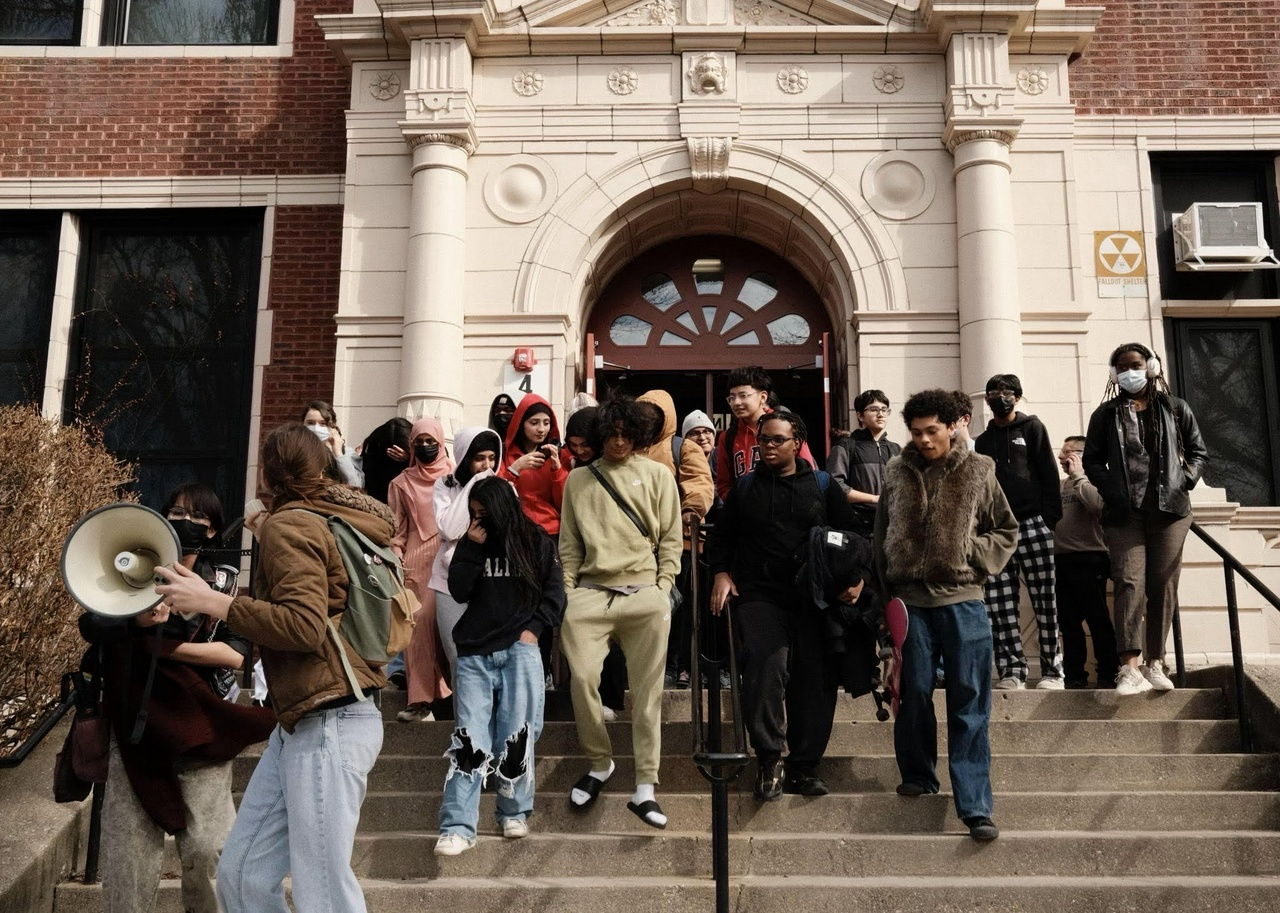 Over 150 students walk out of Sullivan High School in Chicago.