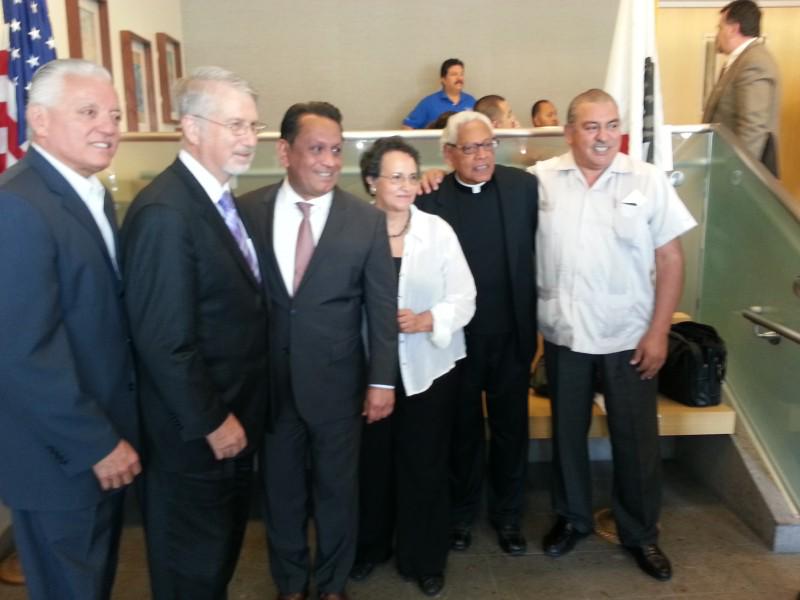 Left to right: Nativo Lopez, Hermandad Mexicana; Bennett Kayser, LAUSD  board me