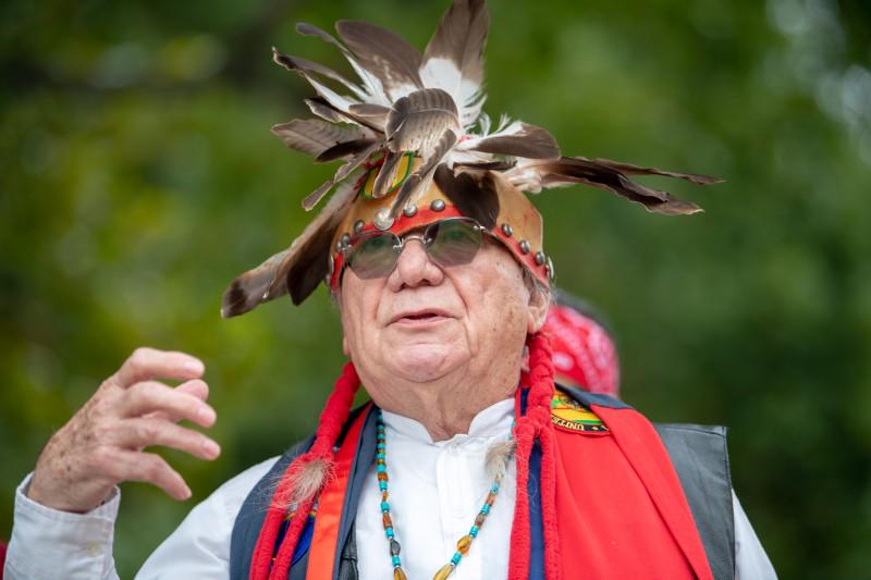 Dr. Mario Garza conducts a blessing at the Sacred Springs Powwow on October 19,