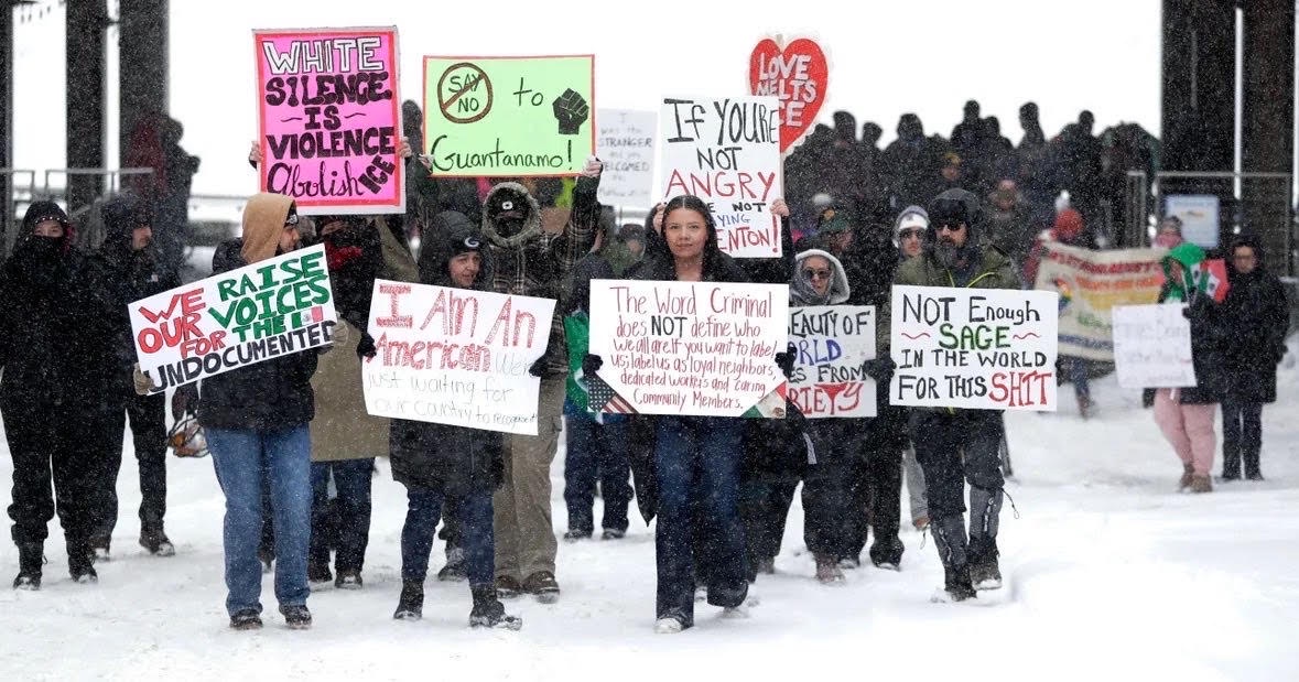 Protest of immigrant rights in Green Bay, Wisconsin.