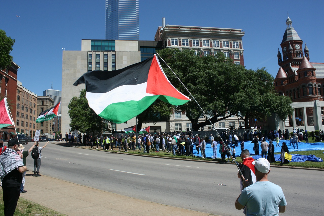 The Grassy Knoll in Dallas as prayers finished before the protest.  | Fight Back! News/Sam Judy