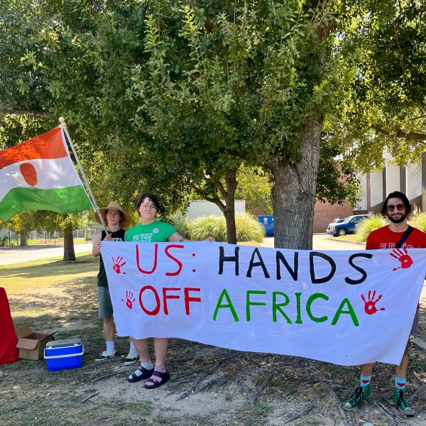 Protesters gather to protest Western intervention in Niger.