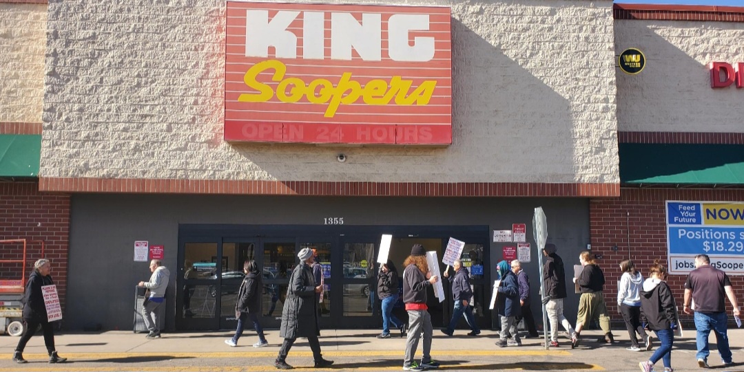 Striking King Soopers workers on the picket line. 
