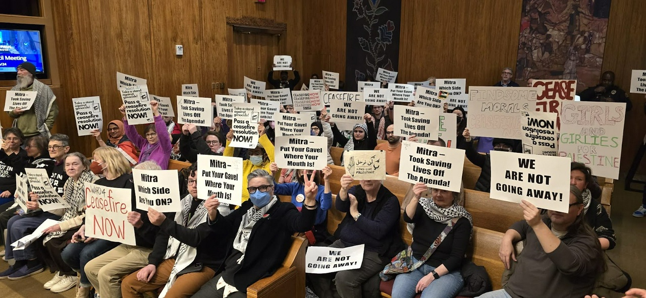  Saint Paul protesters demand the city council pass a Palestine ceasefire resolution. | Fight Back! News/Sabry Wazwaz