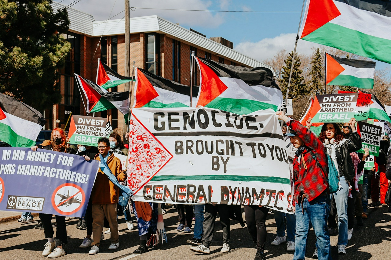 Pro-Palestine protesters march on General Dynamics