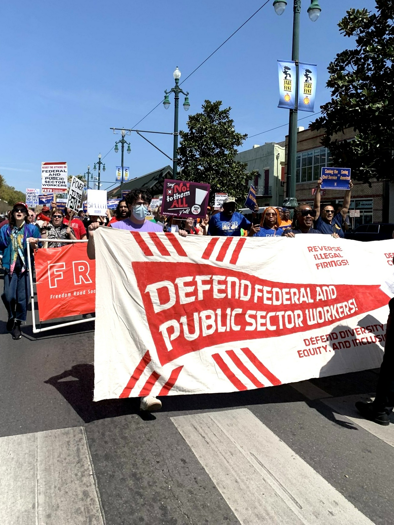New Orleans march against attacks on public sector and federal workers.