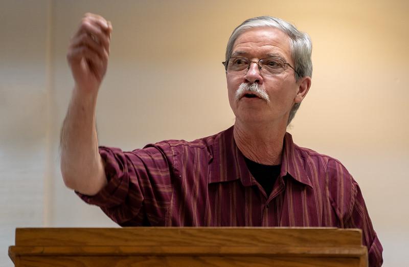 Fight Back! editor Mick Kelly at a Minneapolis October, 2019 celebration of the