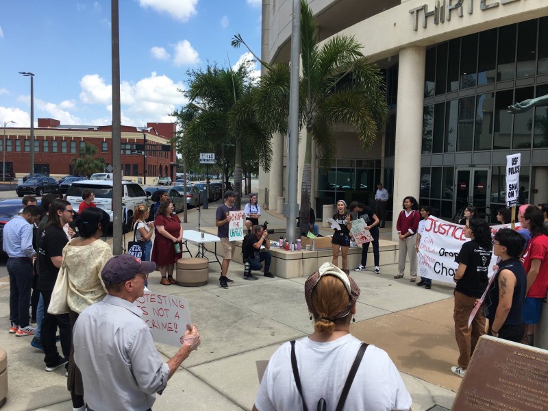 Rally outside arraignment of Tampa 5 demands the charges be dropped.