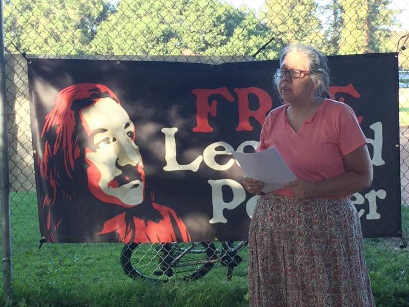 Protest demands freedom for Leonard Peltier.