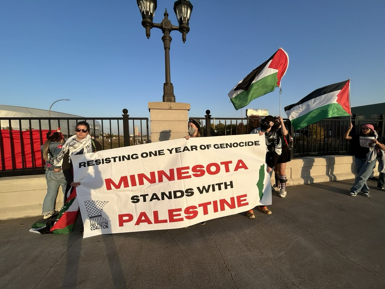 Palestine solidarity bannering in Saint Paul, Minnesota.  | Paul Ellertson/Fight Back! News