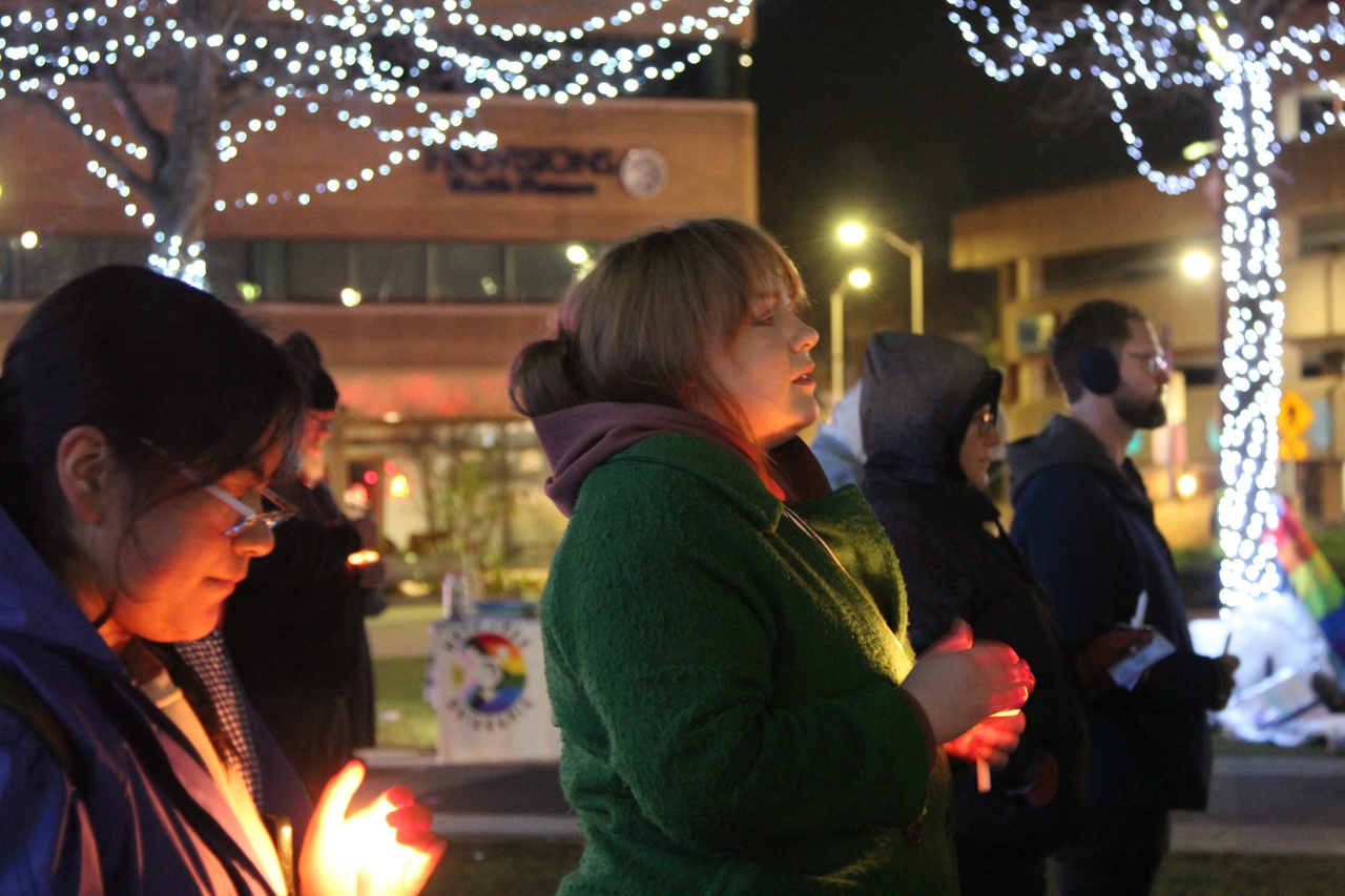 Outagamie County Wisconsin Community members honor and remember fallen trans siblings at vigil.
