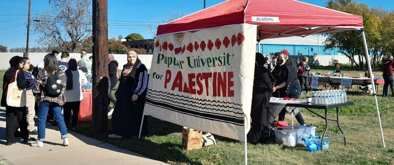 Educational event on Palestine outside a Dallas weapon maker that supplies arms to Israel.  | Staff/Fight Back! News