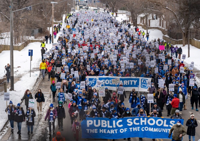 Massive rally of striking educators and supporters.