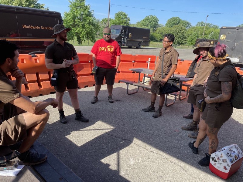 Parking lot meeting of UPS Teamsters.