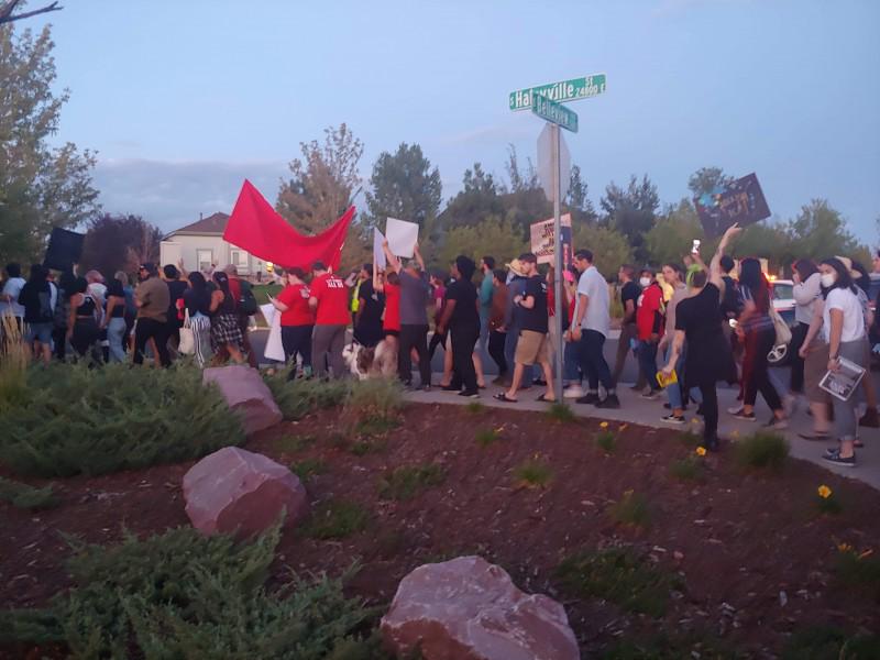 Protestors marching in Aurora, CO.