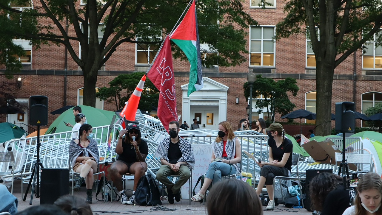 FRSO May Day panel at the George Washington University Palestine solidarity encampment.  | Fight Back! News/staff