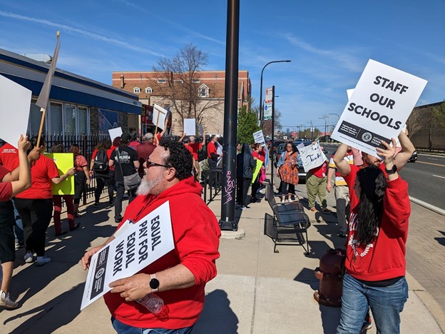 Educators at Instituto del Progreso Latino in Chicago protest for better working