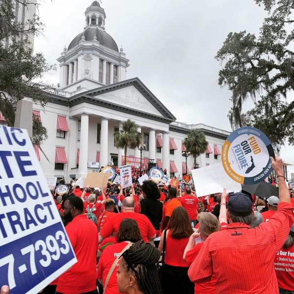 Florida teachers rally at Old Capitol Building in Tallahassee,  January 13.