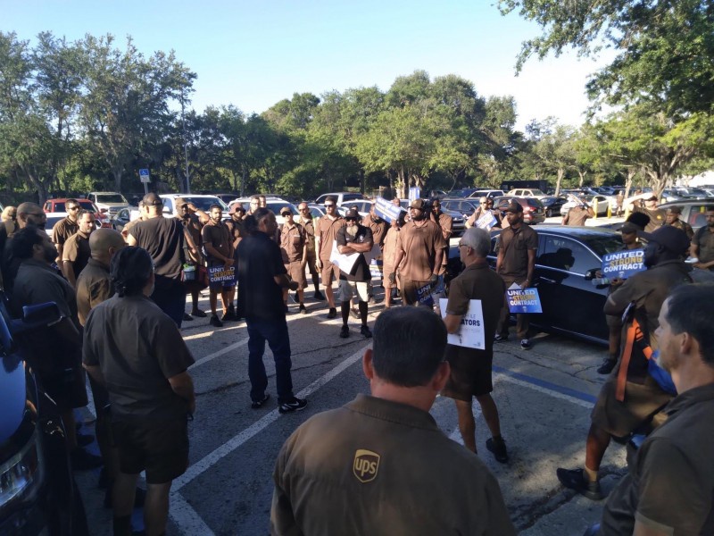 Teamster parking lot rally prior to strike vote.
