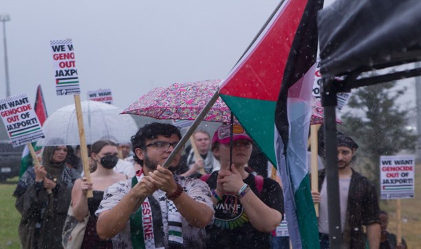 Jacksonville protest demand divestment from shipping company linked to apartheid Israel.  | Staff/Fight Back! News