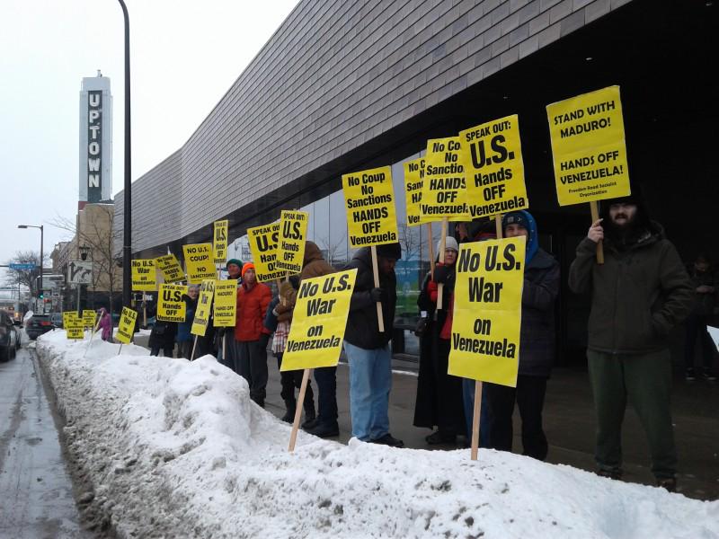 Minneapolis protest opposes U.S. war on Venezuela.