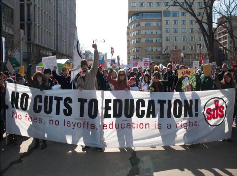 SDS at March 12 protest in Madison (Jacob Flom)