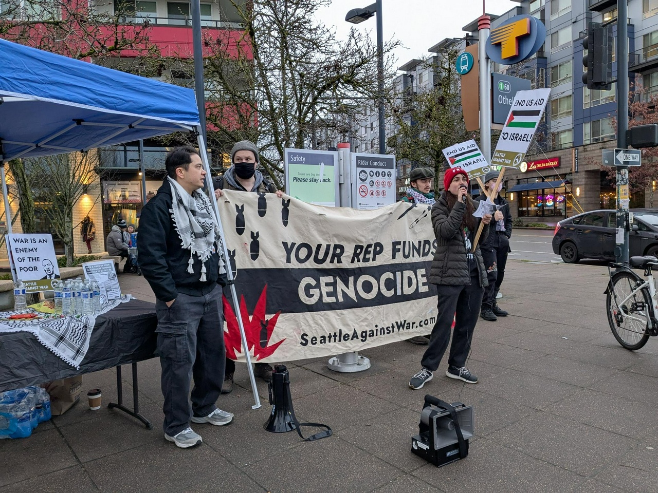 Seattle protest slams Trump's Gaza claims.
