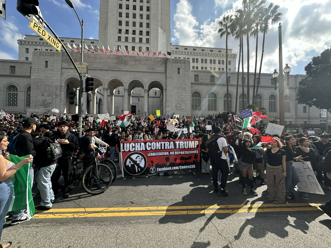 LA high school students converge on City Hall to protest deportations.