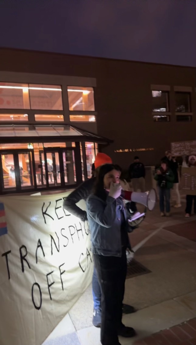 Ermiya Fanaeian of Armed Queers SLC speaks against transphobia at the University of Utah. | Fight Back! News/Nick Belko