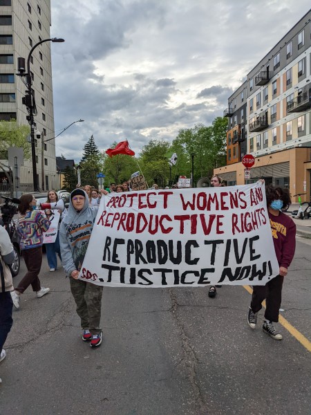 Minneapolis protest defends reproductive rights.