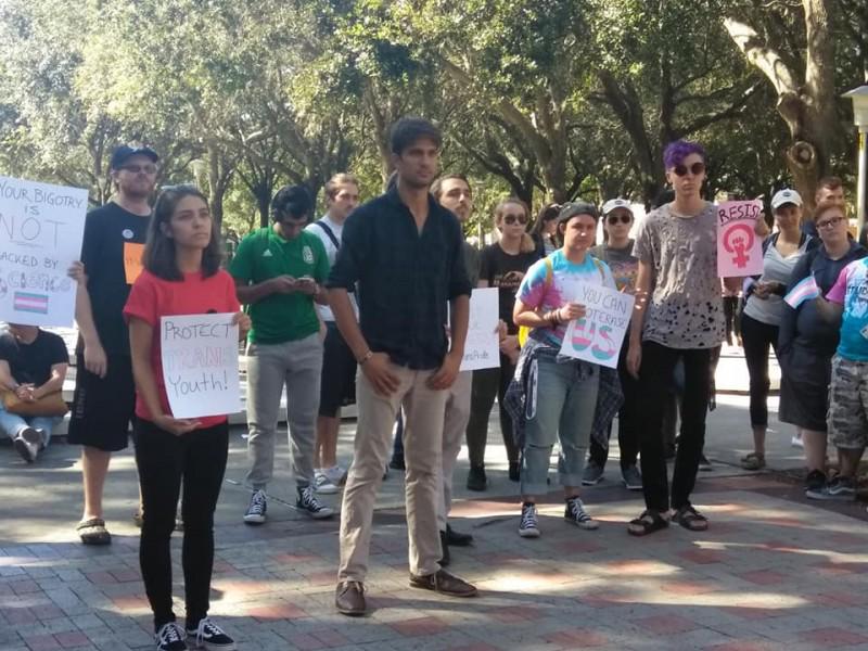 Tampa SDS protest against attacks on trans rights.