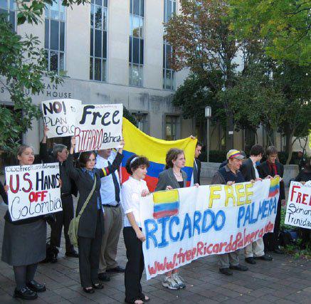 Protest in front of Washington DC courthouse during trial of Ricardo Palmera.