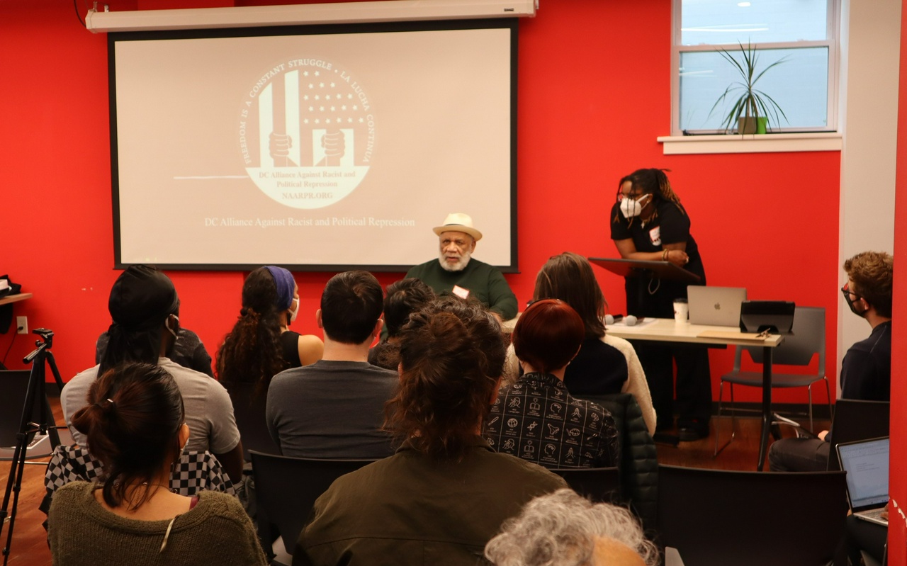 NAARPR Executive Director Frank Chapman, guest keynote speaker,  gives opening remarks to begin the local DC Alliance Conference.  | Fight Back! News/staff