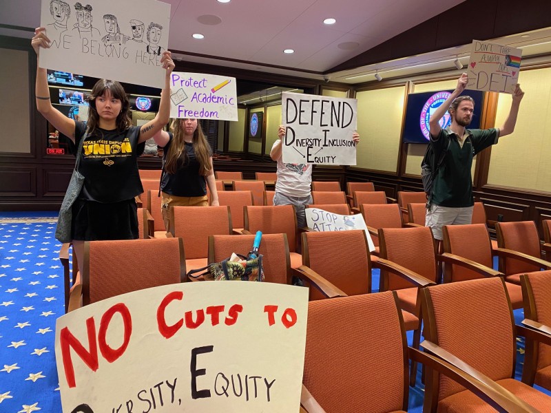 University of Texas students sit in at the Board of Regents meeting demanding th
