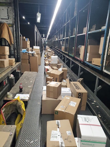 Inside a UPS facility.