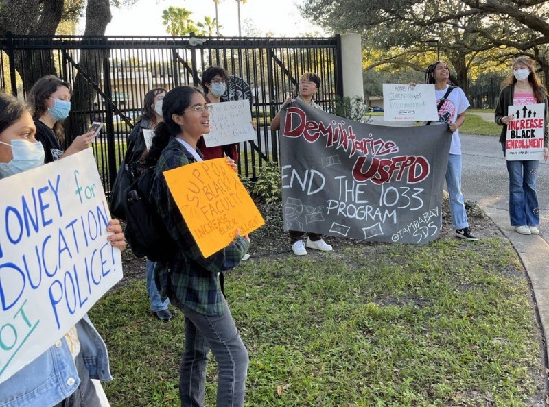 USF students protest declining Black enrollment.