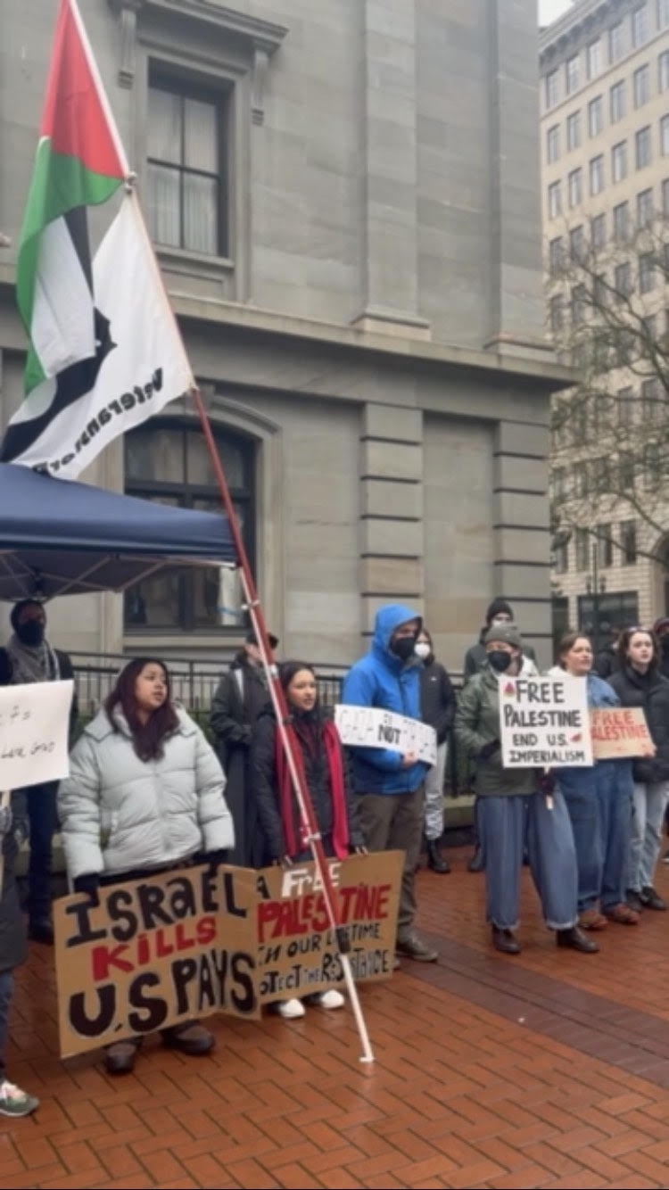 Portland, Oregon rally against Trump Palestine policies. 