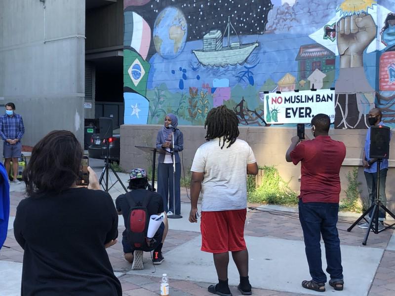 Ilhan Omar speaking at Minneapolis press conference on passage of NO BAN Act.