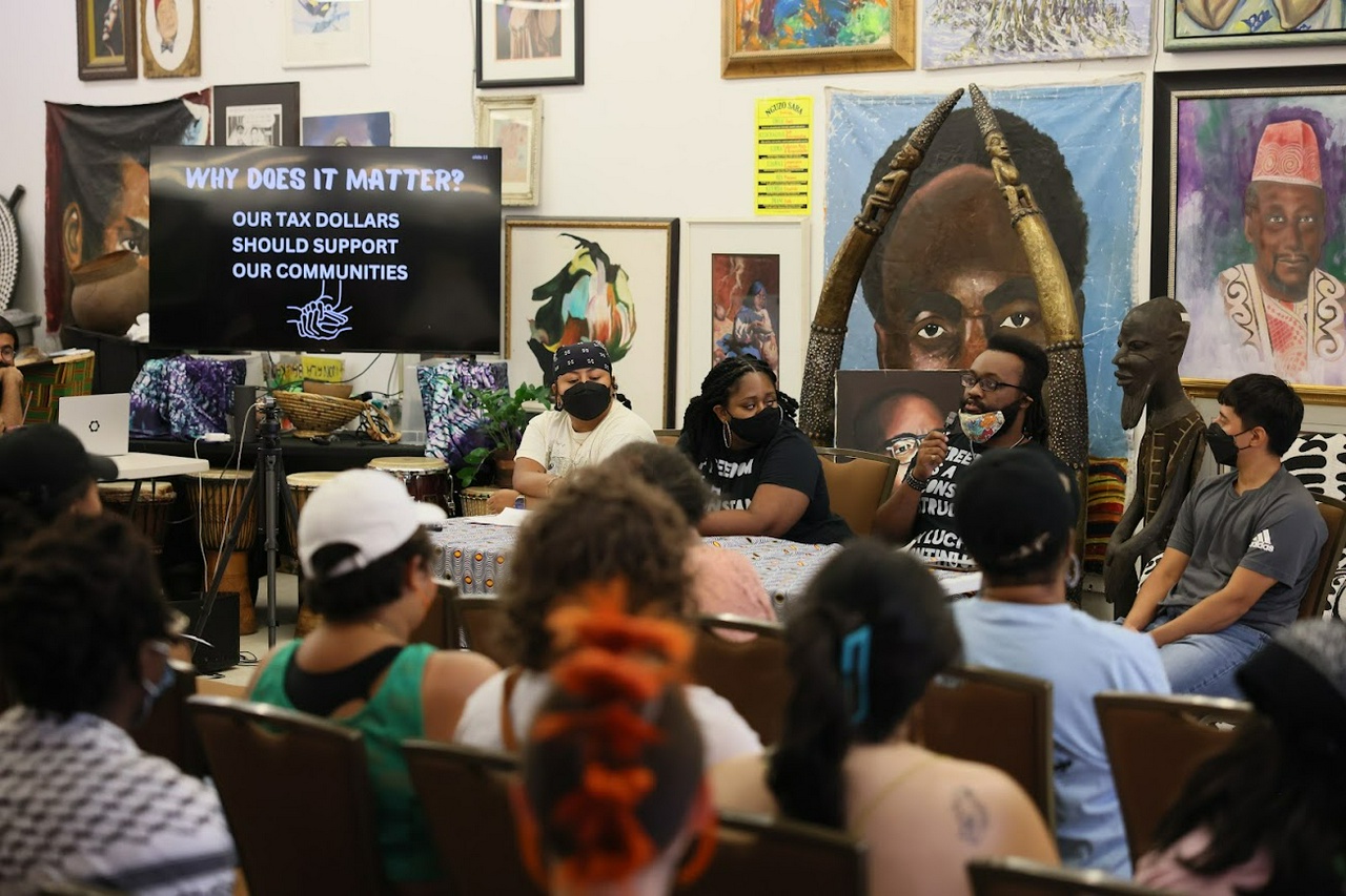 Town hall meeting against the construction of a cop city in Dallas, Texas. 