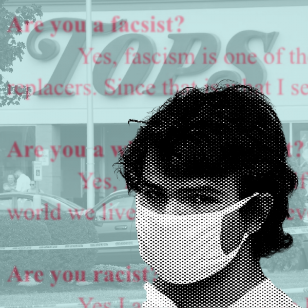 Mass murderer Payton Gendron and text from his white-supremacist manifesto.