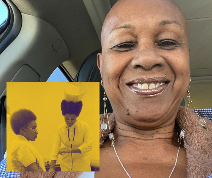 Lovie Bernard candidate for District Council with a 1970 photo of herself as a m