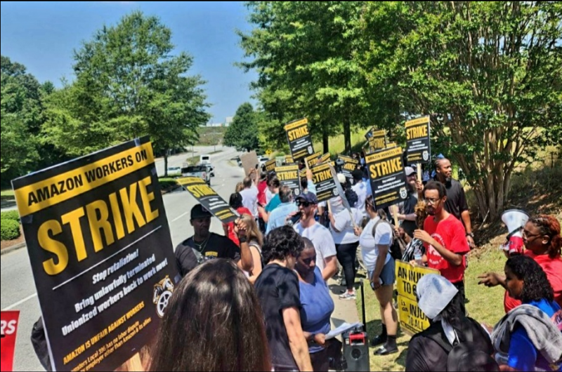 Striking Teamster Amazon drivers extend picket lines to Atlanta facility.