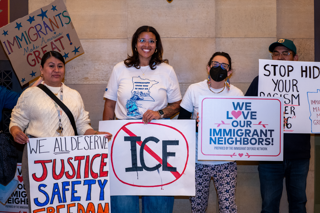 Protesters at the Minnesota State Capitol oppose anti immigrant bill HF16.