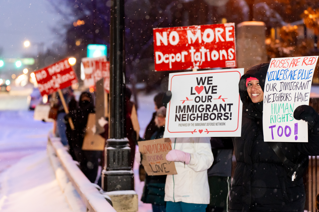 Minnesota Valentines Day protest for immigrant rights. 